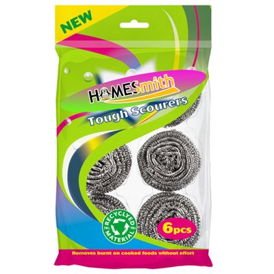 HOMESmith Stainless Steel Scourers Pack of 6, (HS-130)