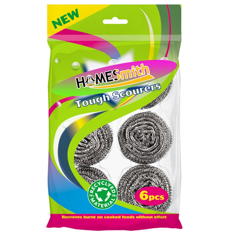 HOMESmith Stainless Steel Scourers  Pack of 6, (HS-130)