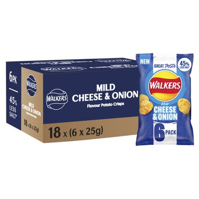 Walkers Less Salt Mild Cheese & Onion Multipack Crisps 18 x 6 x 25g