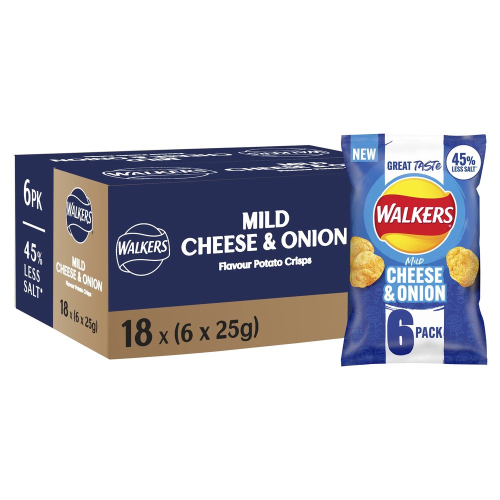 Walkers Less Salt Mild Cheese & Onion Multipack Crisps 18 x 6 x 25g