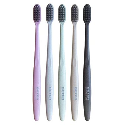 Adult Medium Wheat Fiber Toothbrushes (Kit of 5) | Adult Medium Intensity Charcoal Toothbrushes Dental Care | Sustainable and Recyclable