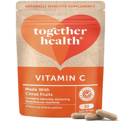 Vitamin C  Together Health  with Organic Citrus Fruits  Gentle & Easily Absorbed  Includes Naturally Occurring Bioflavonoids  Vegan Friendly  Made in The UK  Pack of 2-60 Vegecaps