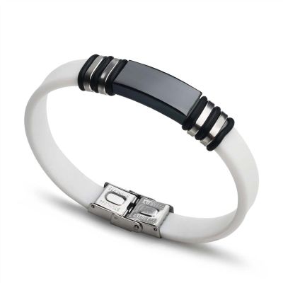 TYUTYU Black Fashion Anime Bracelet For Men Leather Bracelet Stainless Steel Rubber Bracelets New Year Jewelry Couple Gift (Length : 20cm, Metal Color : A White)