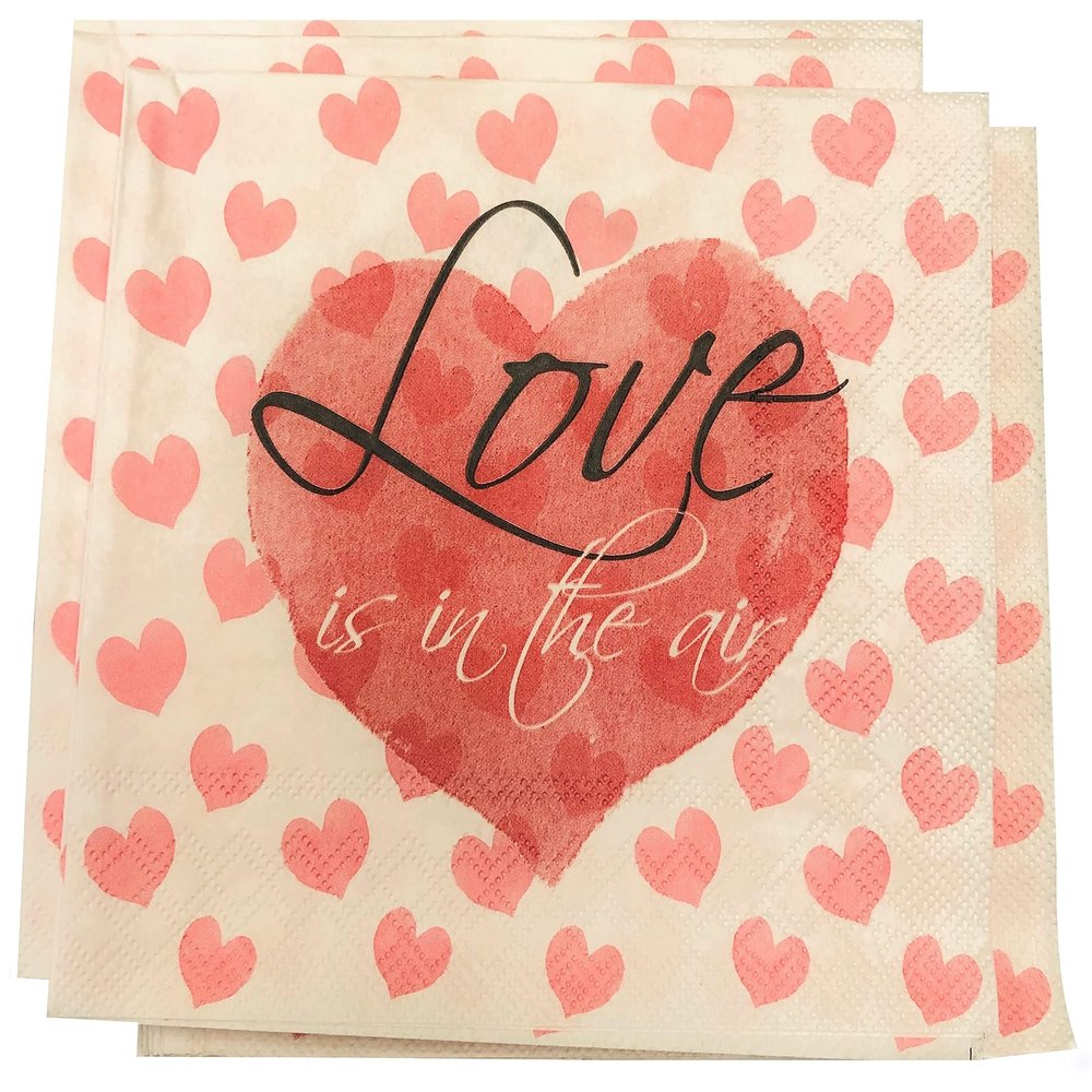 Napkins Love Hearts 20 Pack 3 Ply Paper Ambiente Party Tableware Serviettes 16.5cm x 16.5cm