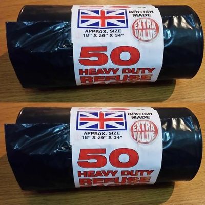 100 Heavy duty black refuse sack strong thick rubbish bags bin liners 120L, 18'x29'x33'