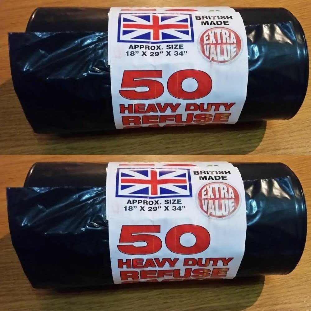 100 Heavy duty black refuse sack strong thick rubbish bags bin liners 120L, 18'x29'x33'