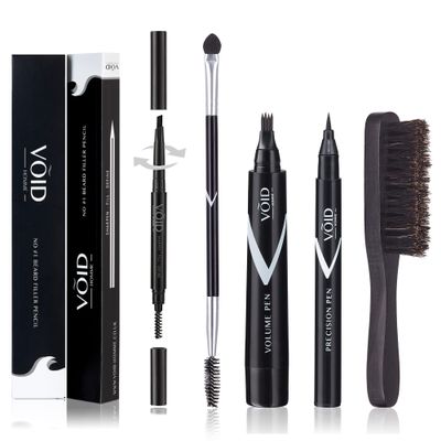 VOID Homme Beard Filling Pen Kit (Dark Brown, Set of 5) Beard Filler Pencil & Mens Beard Pen with Beard Brush, VOID Beard Filler Kit for Instant Beard Filling, Waterproof 48Hr VOID Beard Pen Kit