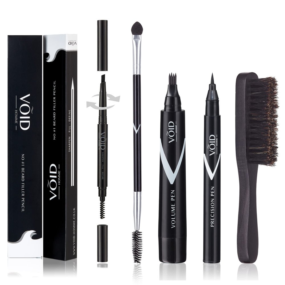 VOID Homme Beard Filling Pen Kit (Dark Brown, Set of 5) Beard Filler Pencil & Mens Beard Pen with Beard Brush, VOID Beard Filler Kit for Instant Beard Filling, Waterproof 48Hr VOID Beard Pen Kit