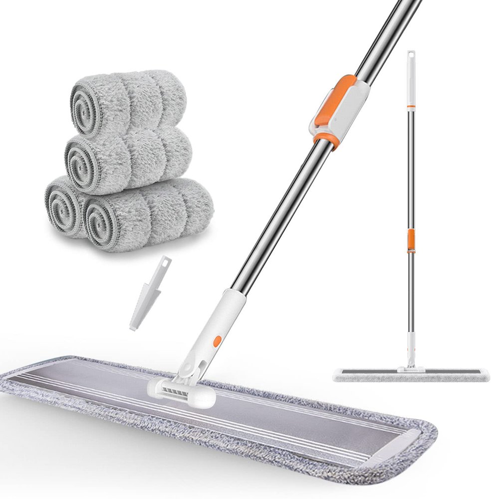 32-Inch Microfiber Flat Mop for Floor Cleaning - Commercial Wide Mop with 360 Rotation, Stainless Steel Handle & 4 Reusable Washable Pads - for Hardwood, Laminate, Tile, Dust and Wet Mopping