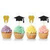 24 Pcs Dentist Graduation Cupcake Toppers Decorations/Congrats Dentist Cupcake Decor/Congrats Grad Cupcake Toppers/Doctor Graduation Party Cupcake Decorations/Gold Blakc Glitter view 1