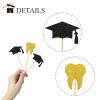 24 Pcs Dentist Graduation Cupcake Toppers Decorations/Congrats Dentist Cupcake Decor/Congrats Grad Cupcake Toppers/Doctor Graduation Party Cupcake Decorations/Gold Blakc Glitter view 4