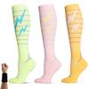 Dee Plus Compression Socks 2 Pair Knee-High Soccer Socks with Lightning for Men & Women Team Sport Cushion Socks for Athletic, Running, Flight, Travel, Cycling (2 Pair - Yellow,XXL) view 1