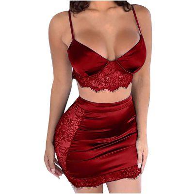 AMhomely Sexy Underwear Female Naughty Erotic Outfits Ladies Charming Lace Vest Hollow Mesh See Through Nightdress Set Slutty Underwears Nightwear Sets for Women UK Sale Clearance, Red, XXL