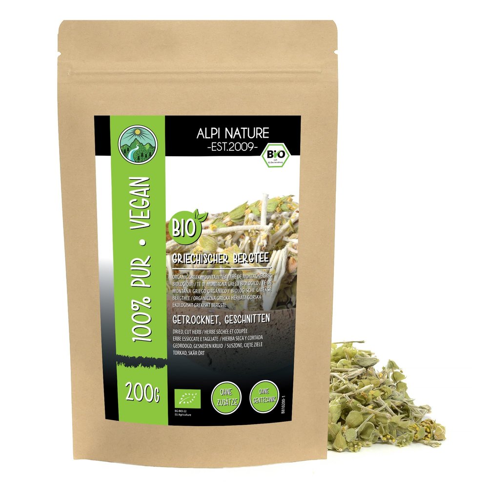 Alpi Nature Organic Greek Mountain Tea 200g 7.1 oz, Cut Flower Stalks, Mountain Herb, Sideritis Tea