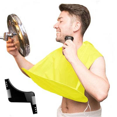 Beard Grooming Kit Shaving Catcher Apron, Beard Shaper Transparent & Black Apron Bib + Beard Bib Apron (Yellow)