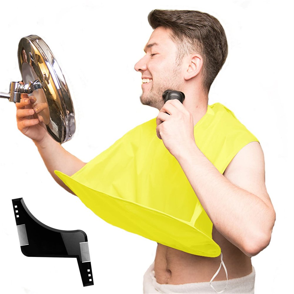 Beard Grooming Kit Shaving Catcher Apron, Beard Shaper Transparent & Black Apron Bib + Beard Bib Apron (Yellow)