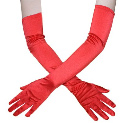 Achsoo Women's Long Evening Party Patent Leather Elegant Gloves Ladies Costume Dress Cosplay (Red(Satin Fabric))