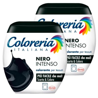 Grey 2 x Coloreria Italiana Dye for Washing Machine Fabrics Intense Black All-in-One Formula  2 Single Dose Packs of 350 g