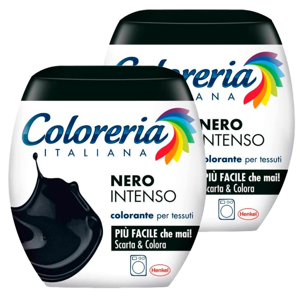 Grey 2 x Coloreria Italiana Dye for Washing Machine Fabrics Intense Black All-in-One Formula  2 Single Dose Packs of 350 g
