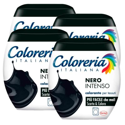 4x Coloreria Italiana Fabric Dye for Clothes in Washing Machine Intense Black Formula All in One - 4 Single Pack