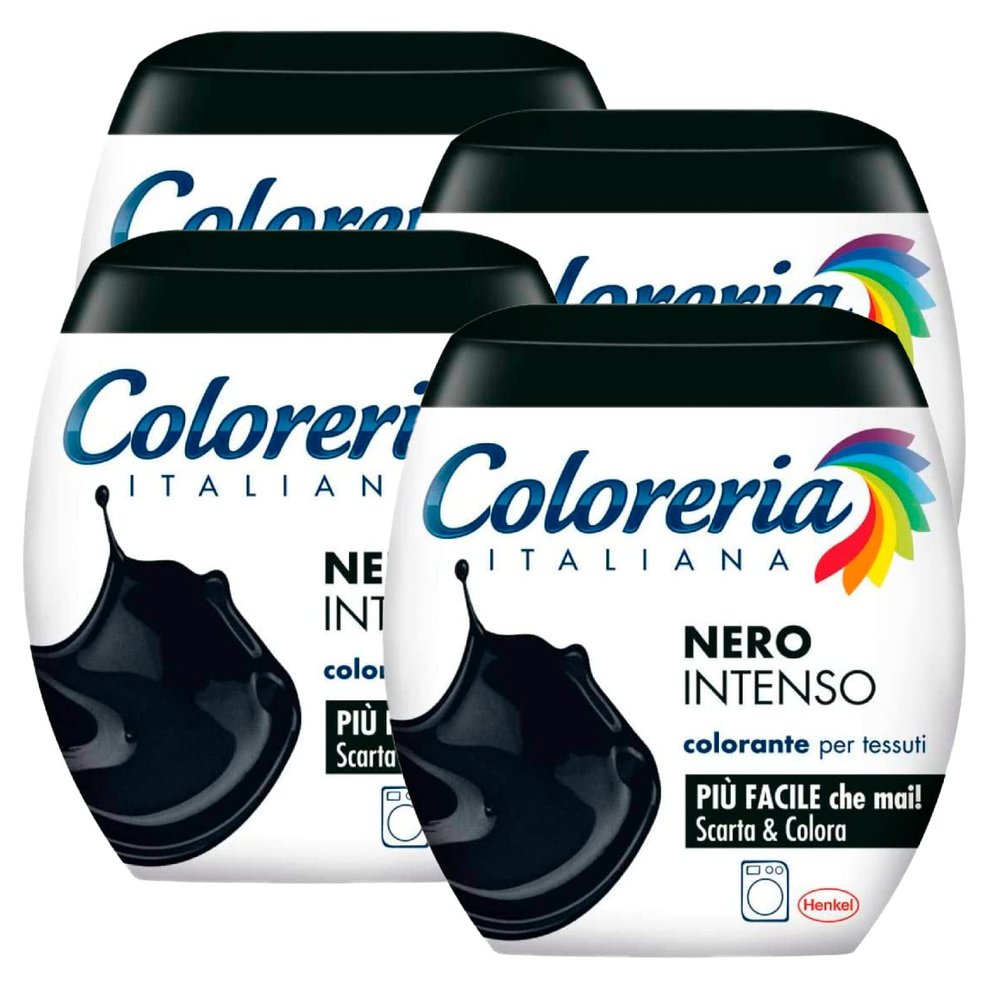 4x Coloreria Italiana Fabric Dye for Clothes in Washing Machine Intense Black Formula All in One - 4 Single Pack