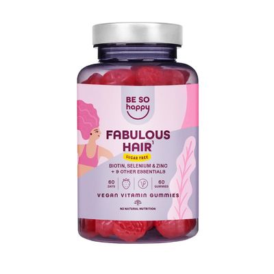 BeSoHappy Biotin Gummies 6000mcg Complex for Hair Growth, 60 Days Supply with Selenium, Zinc, B12 Vitamin, Retinol Vitamins B6, C, D, E, Strawberry Candies Flavor, Vegan.