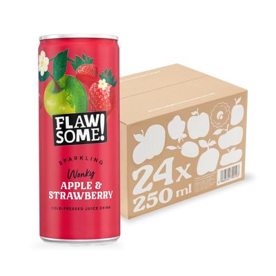 Flawsome! Lightly Sparkling Apple & Strawberry Juice No Added Sugar, 100% Cold-Pressed Wonky Fruit, Guilt-Free Fizzy Drink Perfect for Refreshment or as a Mixer (24 x 250ml)