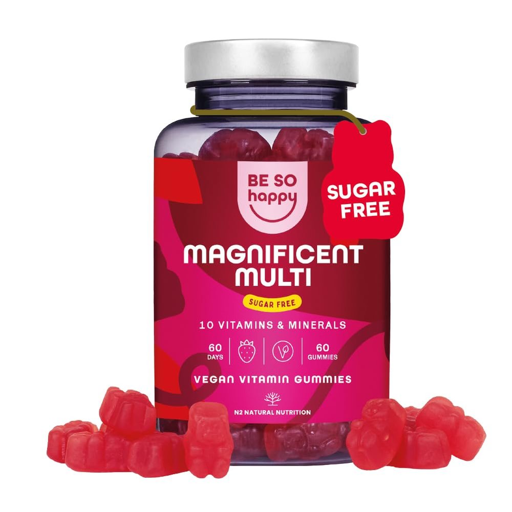 BeSoHappy Multivitamin Gummies for Women 2 Month Supply, for Men Adults & Kids for Immune System, Tiredness and Fatigue with 10 Vitamins, A, B6, B12, C, D and E Vegan, Gluten and Lactose Free.