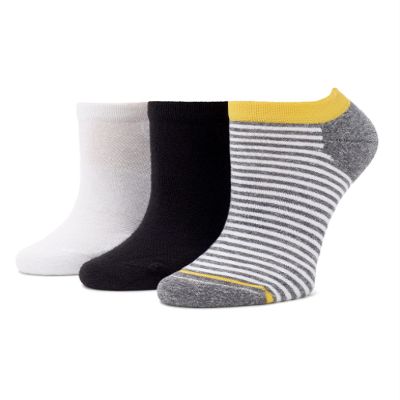 HUE Womens Eco Sport Tab Back No Show 3 Pair Pack, Pattern/Black/White - 3 Pair Pack, One size