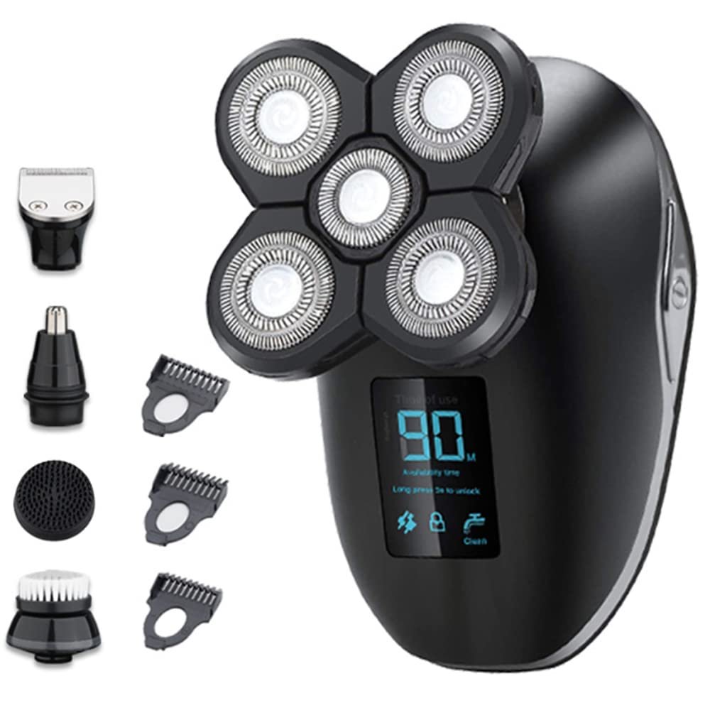 Electric Shaver,2 In 1 Multi-function Rechargeable Cordless Rotary Razor Beard Trimmer Shaver with Pop-Up Precision Trimmer 100% Waterproof with LED Display Reminder Function,Gifts for Men (black)