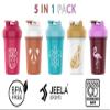 JEELA SPORTS [5 PACK] Protein Shaker Bottles for Protein Mixes | Extra Mixing Grid | 20 oz Blender Shaker Cup with Measurement Marks on Side | BPA Free, Leak Proof, Dishwasher Safe view 2