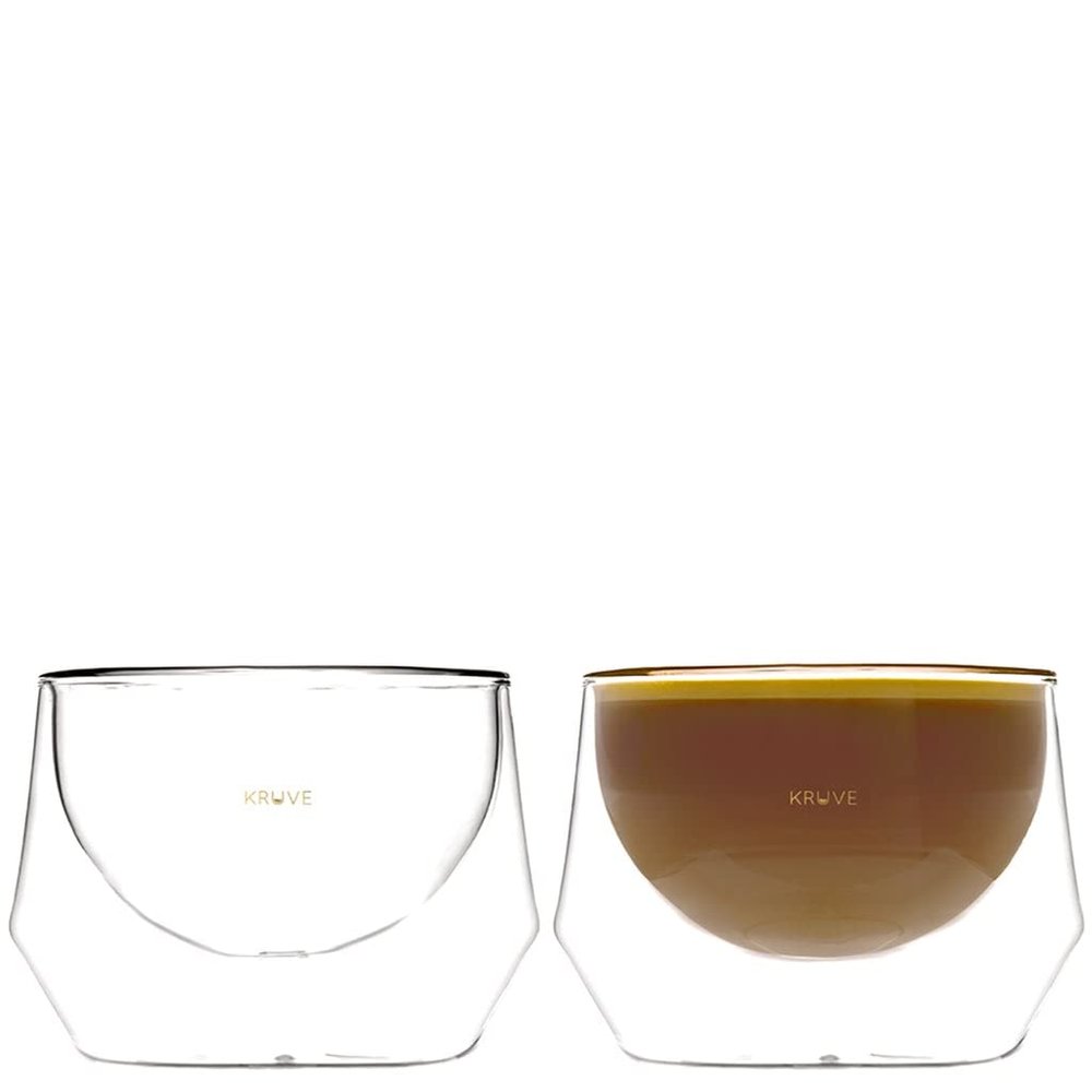 KRUVE IMAGINE Coffee Cups - Handcrafted Double-Wall Glass Cups (Set of 2, 6.5oz/200ml) - Perfect for Latte Art & Espresso - Durable Borosilicate Glass - Ideal for Coffee Mugs Lovers - Cappuccino
