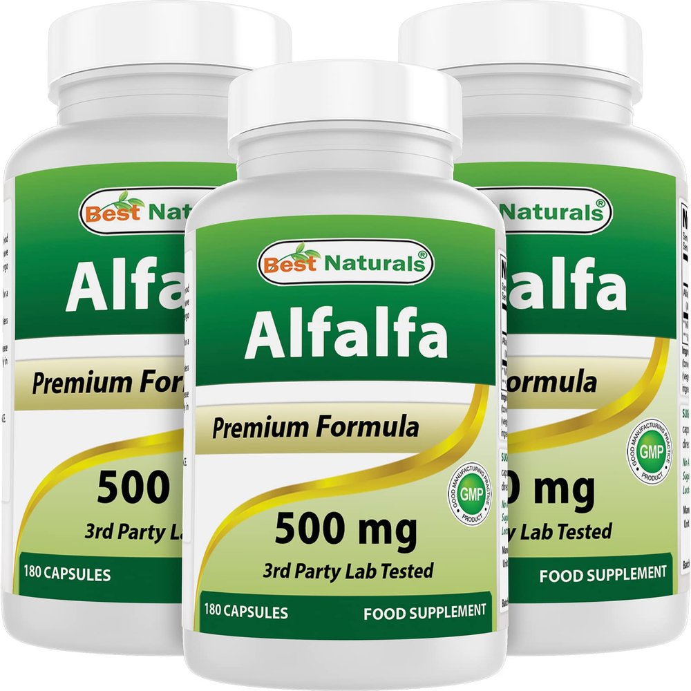 Best Naturals Alfalfa Green Super Food 500 mg 180 Capsules (180 Count (Pack of 3))