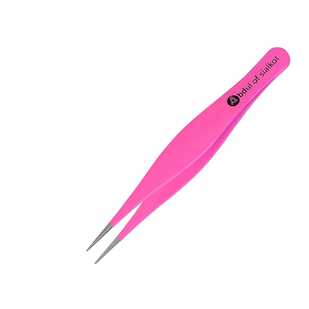 Abdul of Sialkot Pointed Tweezers, Sharp Precision Ingrown Hair, Pointed for Blackheads & Splinters/Best Tweezers for Eyebrows Pack of 1 (Pink1)
