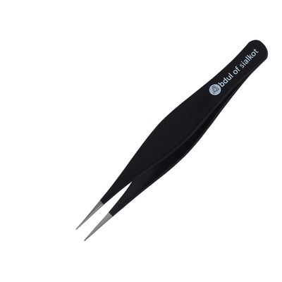 Abdul of Sialkot Pointed Tweezers ,Needle Nose Tip, Sharp Precision Ingrown Hair, Surgical Pointed for Blackheads & Splinters/Best Tweezers for Eyebrows (Reg black)