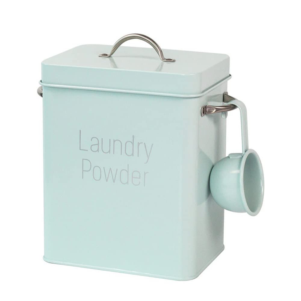 Metal Washing Powder Tin Washing Powder Box Washing Powder Storage Box Container and Scoop Home Sweet Home Laundry Powder Box Detergent Box Storage Tank Laundry Can Lid for Powder Detergent Can