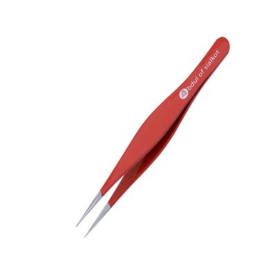 Abdul of Sialkot Tweezers for Eyebrows - 1 Pack Slant Tip Professional Stainless Steel Eyebrow Tweezers for Women & Men - Great Precision on Brow, Facial Hair & Ingrown Hair (Slanted Tip Red)