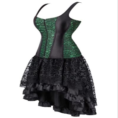 jutrisujo Corset Dress Sexy Skirt Set Gothic Outfits Costume Basquesr Victorian Green Black 4XL