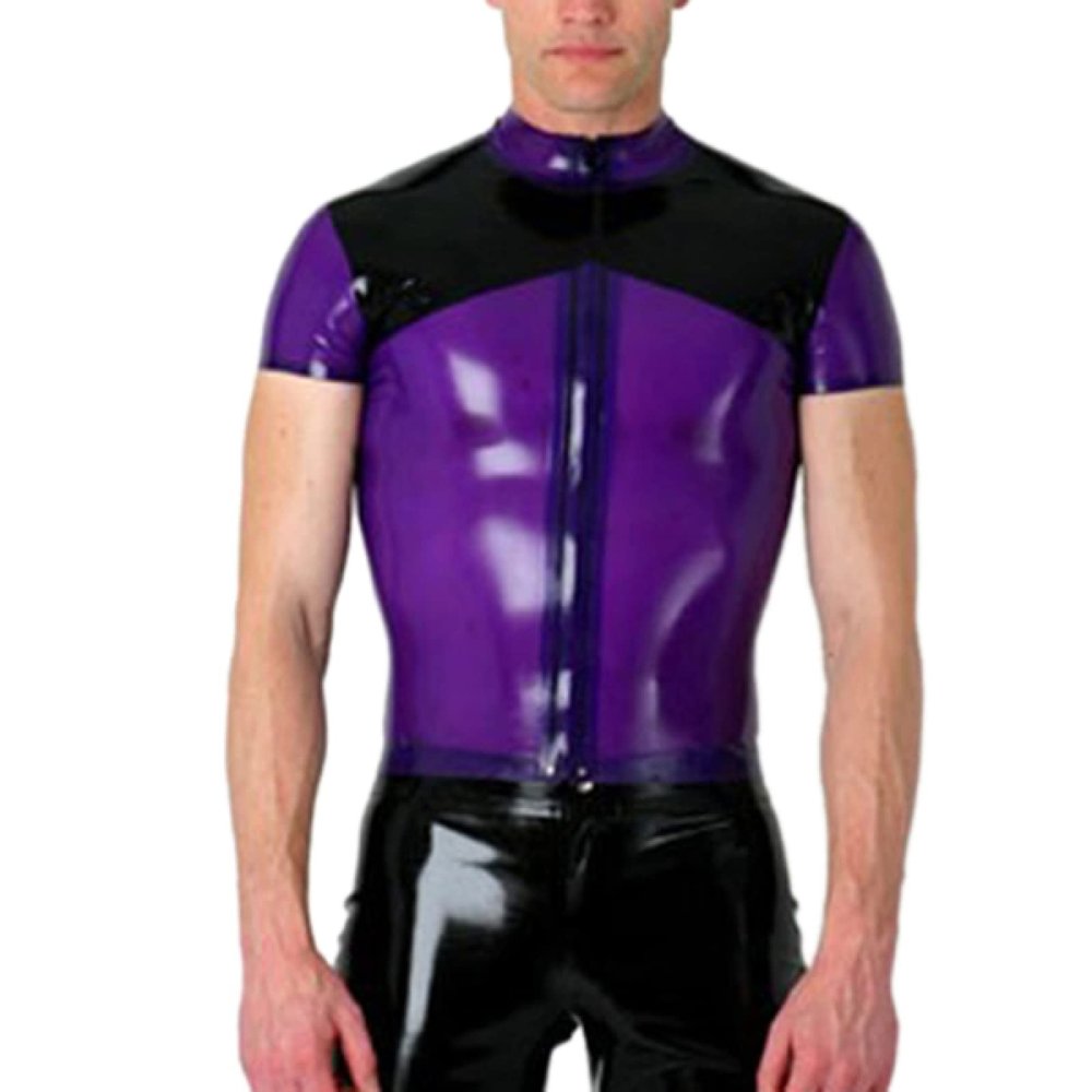 Latex Rubber Shirt Front Zipped Latex Costumes for Men,White,XXXL