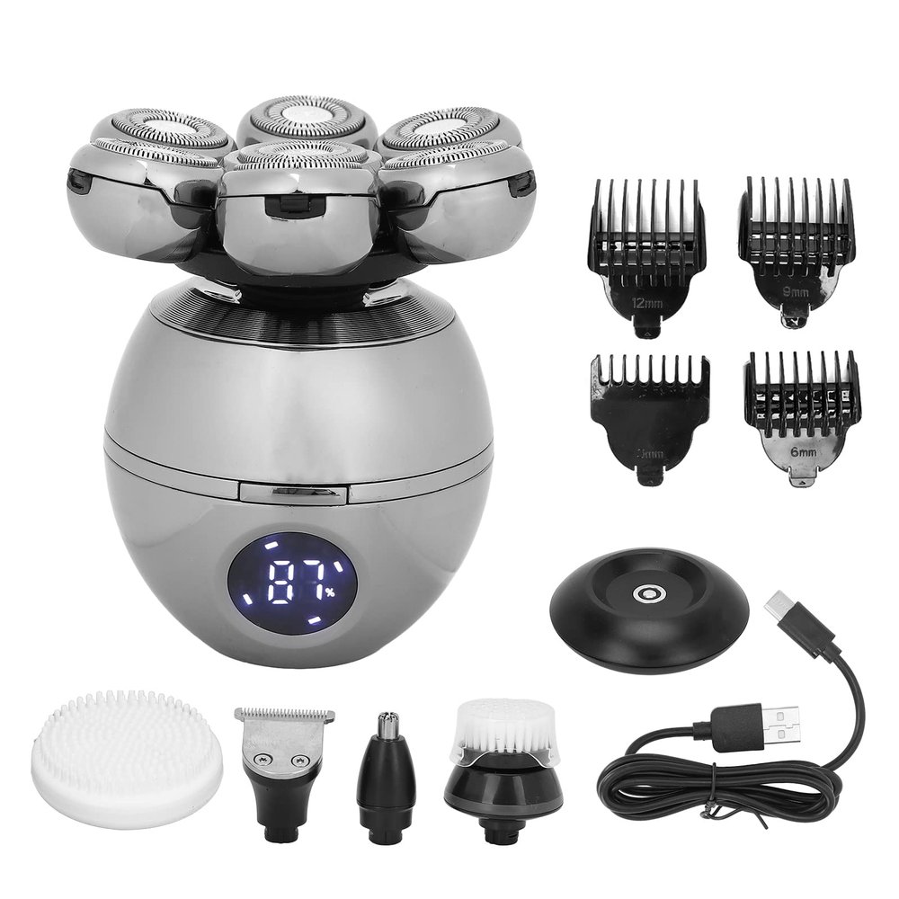 Electric Head Hair Shaver, 600mAh Intelligent Electric Head Hair Shaver, 7Pcs Cutter Heads Hair Trimmer with Charging Display Light, Multifunctional Electric Razors for Men