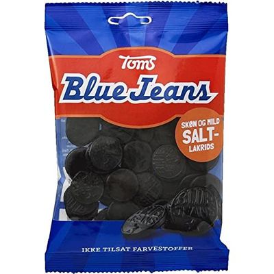 ScandiKitchen, Toms Pingvin Blue Jeans Mild Salt Lakrids Danish Sweets, Round Flat Mild Liquorice Discs, 1 x 110g Bag