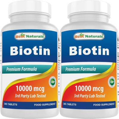 Best Naturals Biotin (Also Called Vitamin B7), 10,000 mcg, 365 Days Supply (1 Year Supply), 365 Tablets (365 Count (Pack of 2))