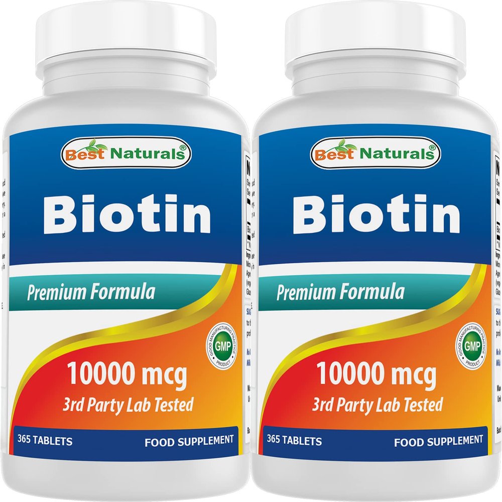 Best Naturals Biotin (Also Called Vitamin B7), 10,000 mcg, 365 Days Supply (1 Year Supply), 365 Tablets (365 Count (Pack of 2))