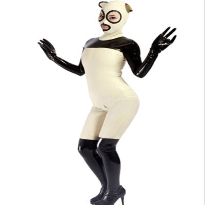 100% Latex Gummi Uniform Rubber Cosplay Catsuit Zipper Party Animal Role Playing 0.45MM XS-XXL,Ivory,XS