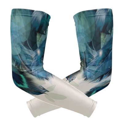Abstract Floral Peacock Feathers Blue Green Leaves 1 Pair Cooling Sports Arm Sleeves, Cover Uv Sun Protection Warmer for Sports Men Women Running Golf Cycling Riding Jogging