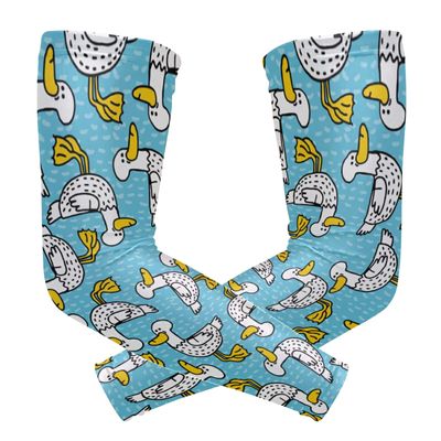 Seamless Cartoon Black Dots Ducks with Yellow Mouth Feet 1 Pair Cooling Sports Arm Sleeves, Cover Uv Sun Protection Warmer for Sports Men Women Running Golf Cycling Riding Jogging