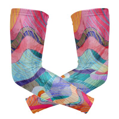 Abstract Bright Colorful Different Geometric Elements 1 Pair Cooling Sports Arm Sleeves, Cover Uv Sun Protection Warmer for Sports Men Women Running Golf Cycling Riding Jogging