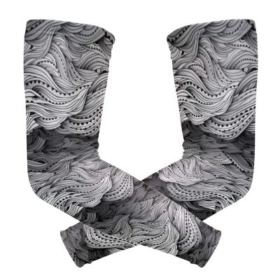Abstract Water Pattern, Hand Drawn Black White Sea Waves 1 Pair Cooling Sports Arm Sleeves, Cover Uv Sun Protection Warmer for Sports Men Women Running Golf Cycling Riding Jogging