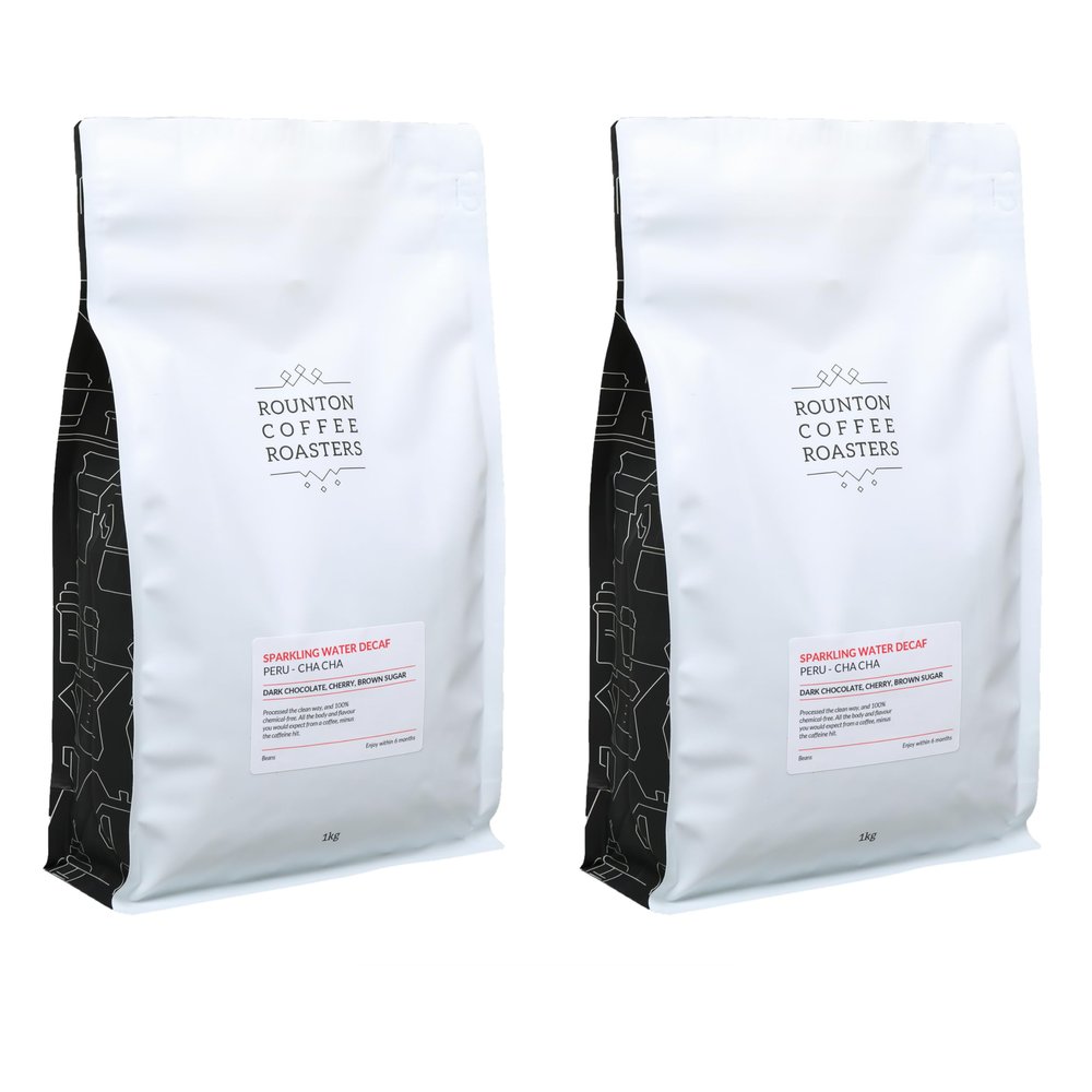 Rounton Coffee Roasters | 2kg DECAF COFFEE BEANS | Chemical Free Sparkling Water Decaffeinated Coffee Beans | Freshly Roasted Decaf Coffee Beans | Caffeine Free Espresso | Specialty Coffee Bags