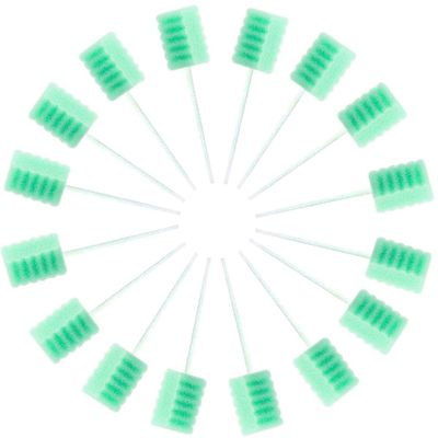 KEYWAYCARE Oral Swabs Disposable 100 Pcs Each Individually Wrapped Swabsticks Toothettes Mouth Swabs Sponge Dental Care Zigzag Wave Shaped Light Green Color Soft Foam Oral Swabs